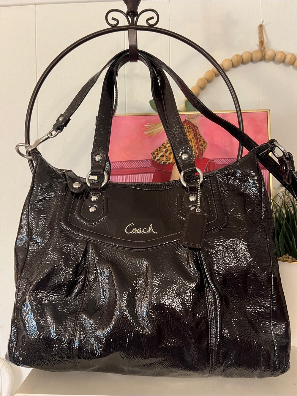 Coach Madison Maggie Coffee brown Patent leather satchel